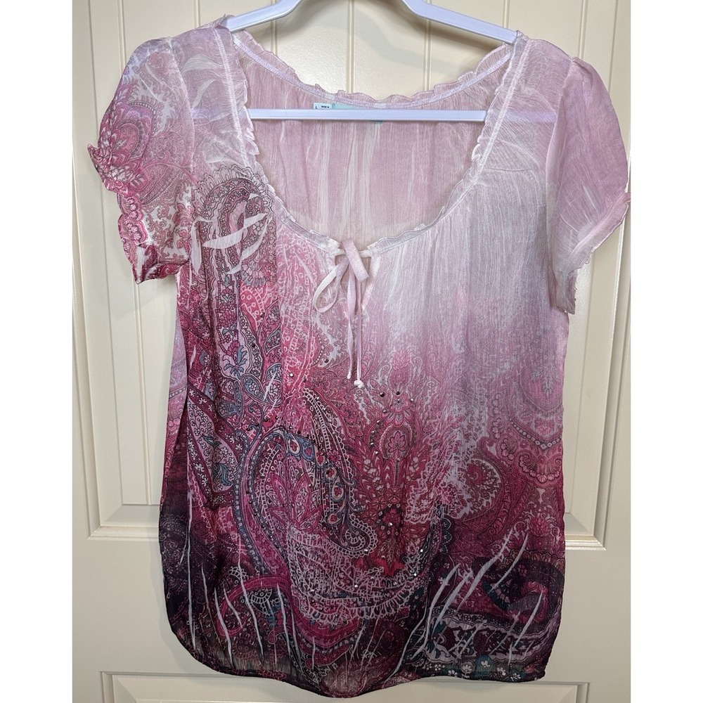 VTG Maurices Women's Y2K 2000s Cyber Grunge short sleeve sheer top blouse sz L